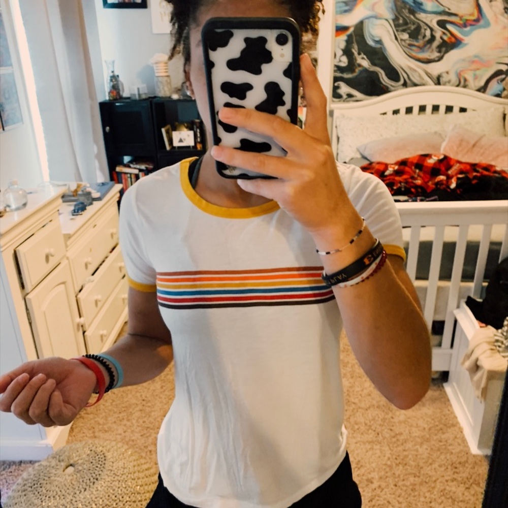 multi colored striped tee